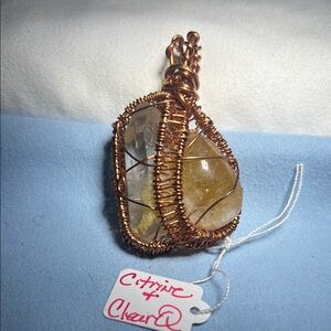 Handcrafted Citrine and Clear Quartz Wire-Wrapped Pendant